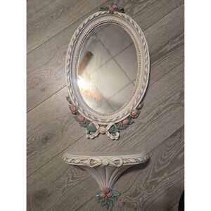 Vintage Burwood Products 1991 Rose Bow Homco Mirror And Shelf Set Cottagecore
